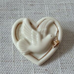 SIGNED LENOX 24k Gold on Fine China HEART DOVE of PEACE Pin Brooch